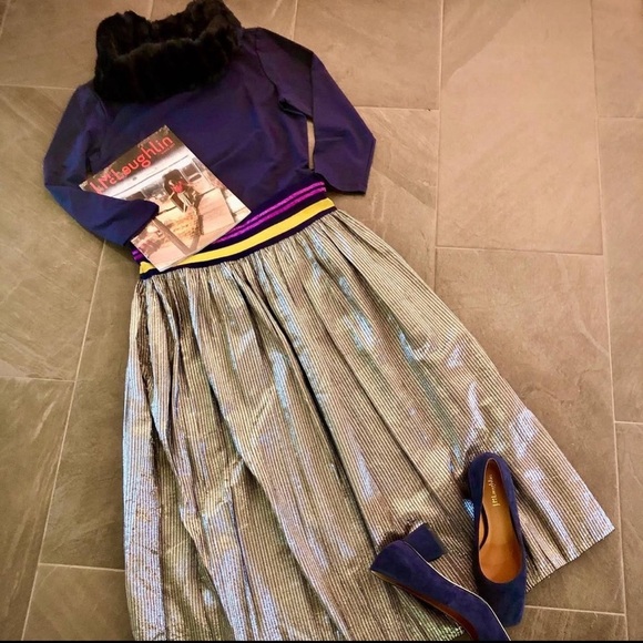 J. McLaughlin Size XS Metallic Gold Theda Pleated Midi Skirt New! - Picture 1 of 10